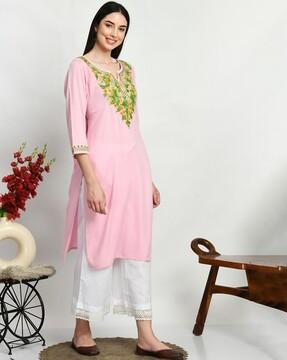 embroidered straight kurti