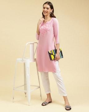 embroidered straight kurti