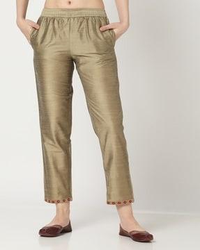 embroidered hem pants