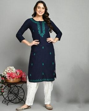 embroidered straight kurti