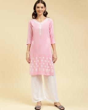 embroidered straight kurti