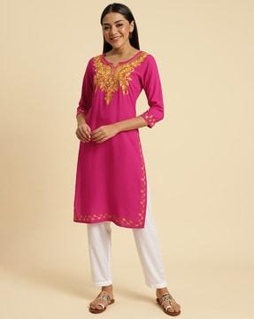 embroidered straight kurti