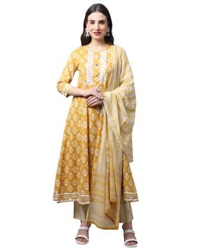 floral print anarkali kurta set with dupatta