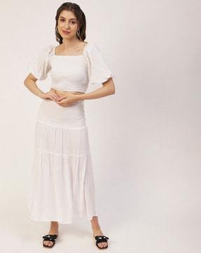 smocked straight skirt