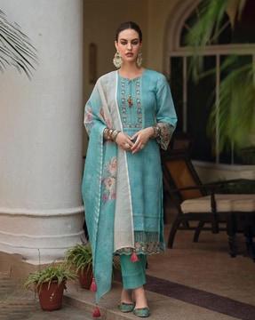 women embroidered straight kurta set with dupatta