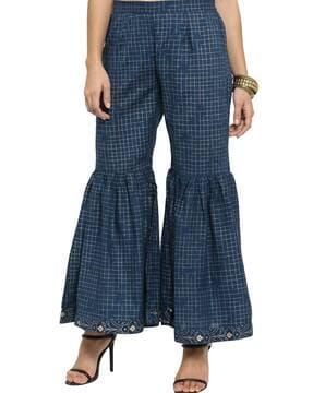 checked flared palazzos