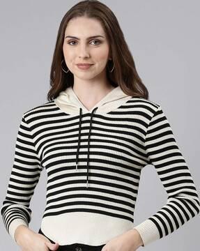 striped drawstring hoodie