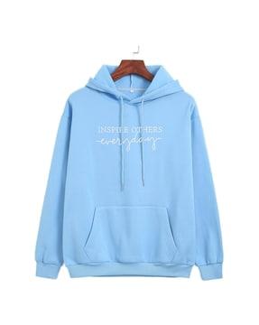 typographic print hoodie with kangaroo pocket