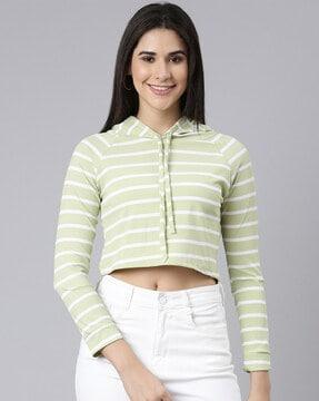 striped crop hoodie