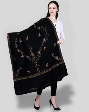 women paisley embroidered wool shawl