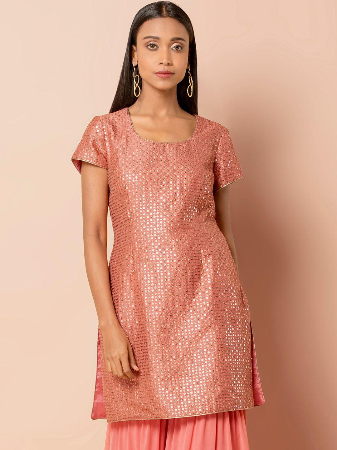 indya women pink embellished straight kurti