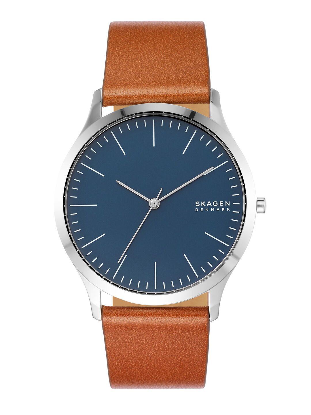 skagen men blue analogue leather watch skw6546