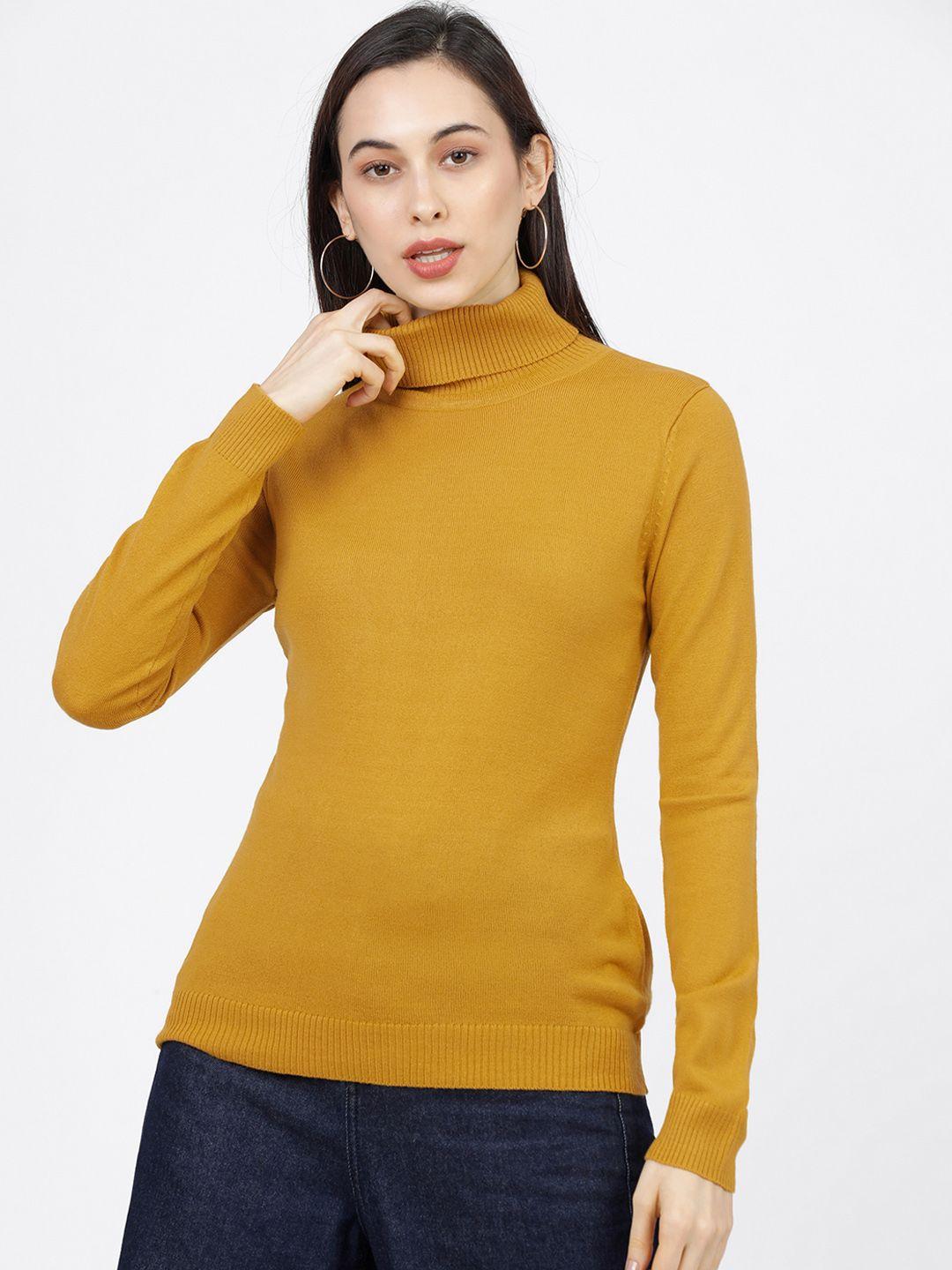 tokyo talkies women mustard solid sweater