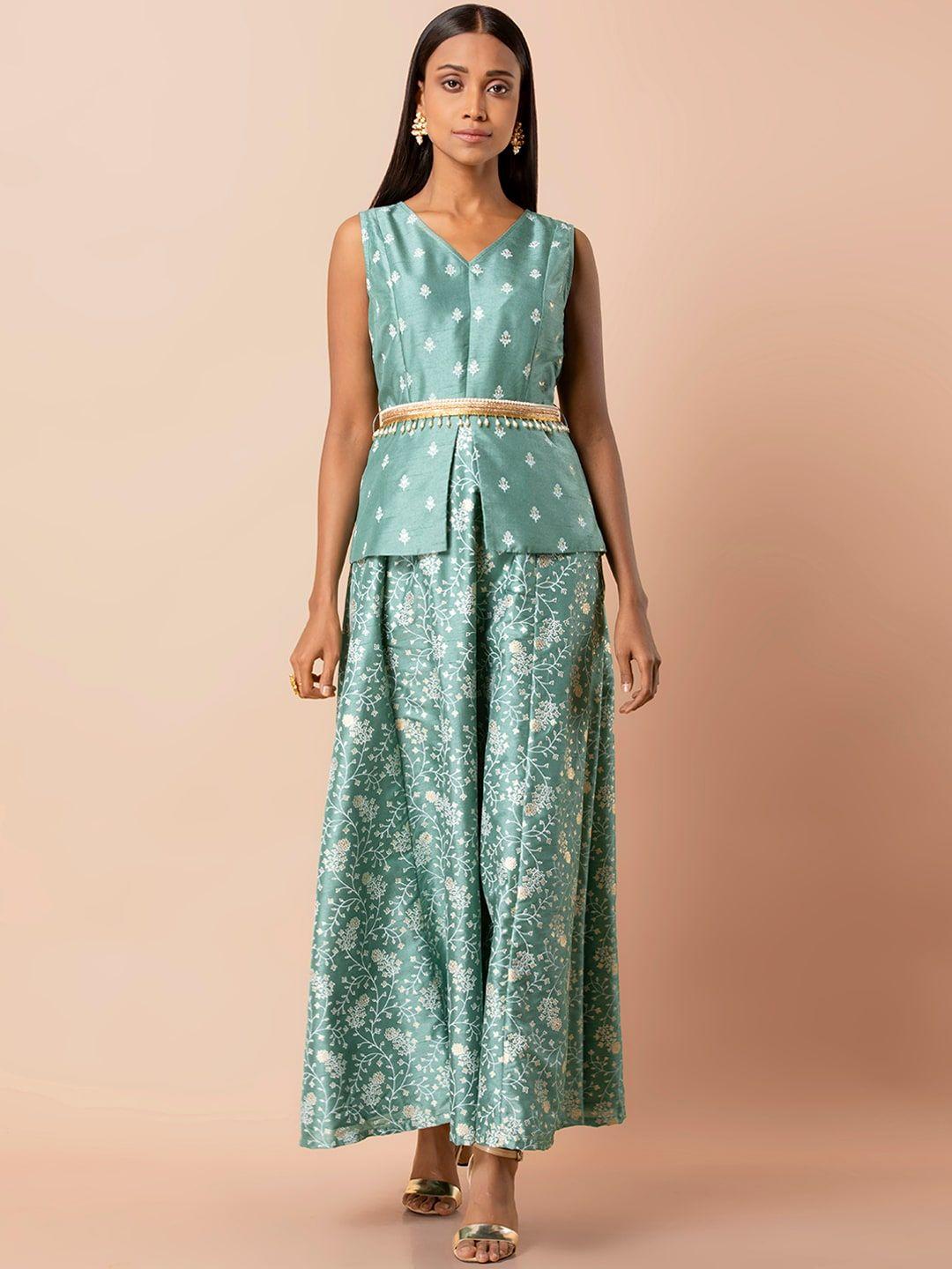 indya jade belted peplum layered kurta