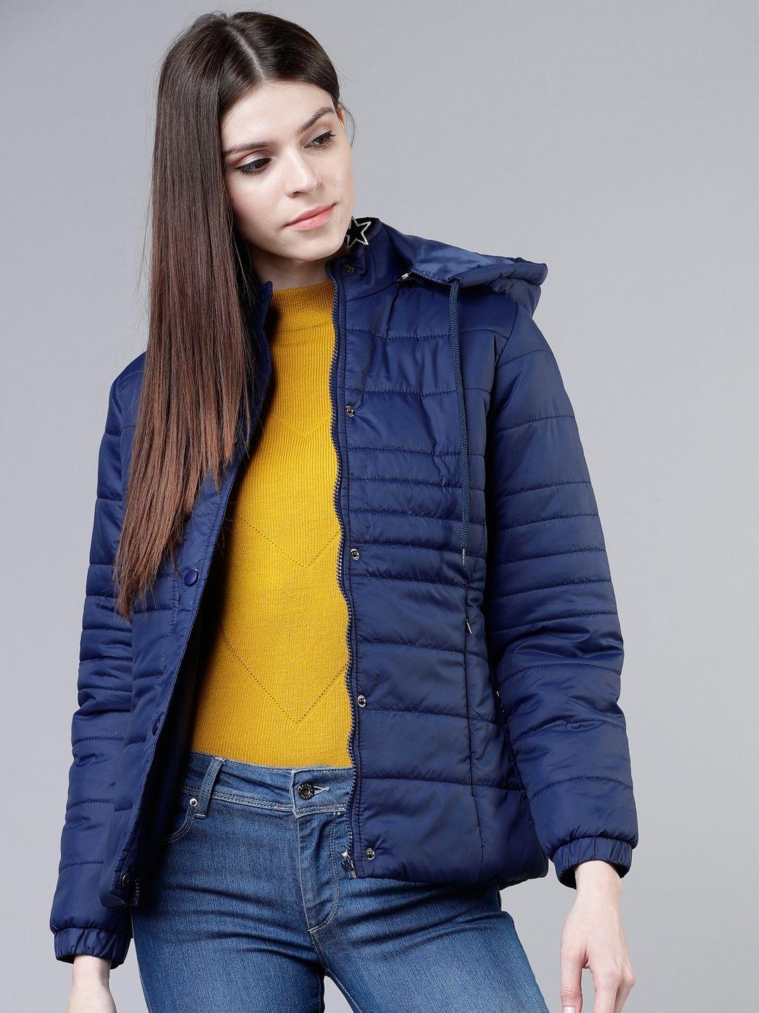 tokyo talkies women blue solid padded jacket