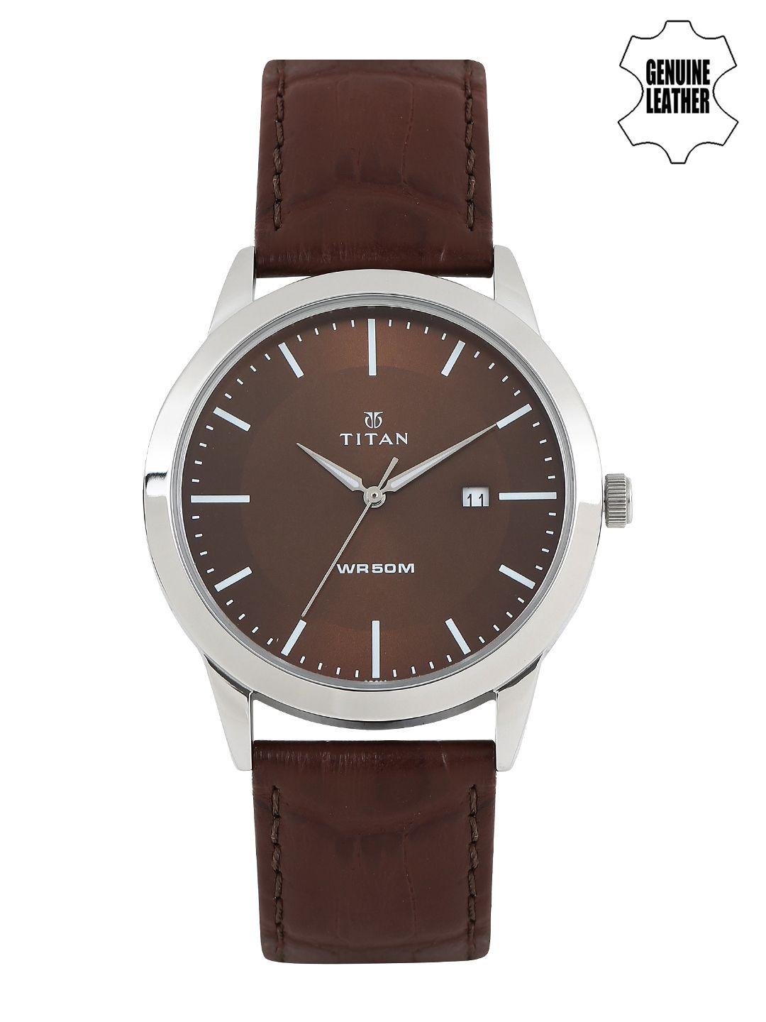 titan men brown dial watch 1584sl04