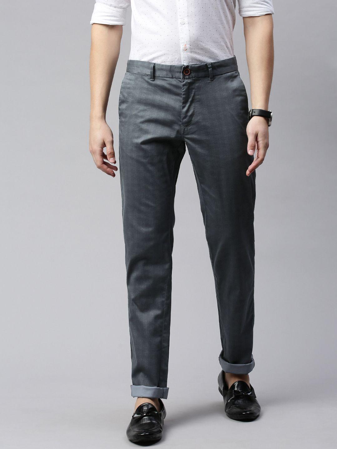 indian terrain men grey brooklyn slim fit checked chinos