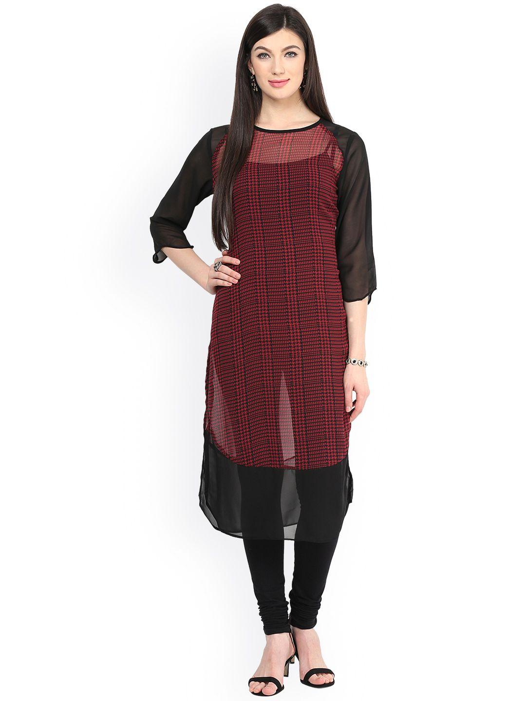 pannkh black & red printed kurta