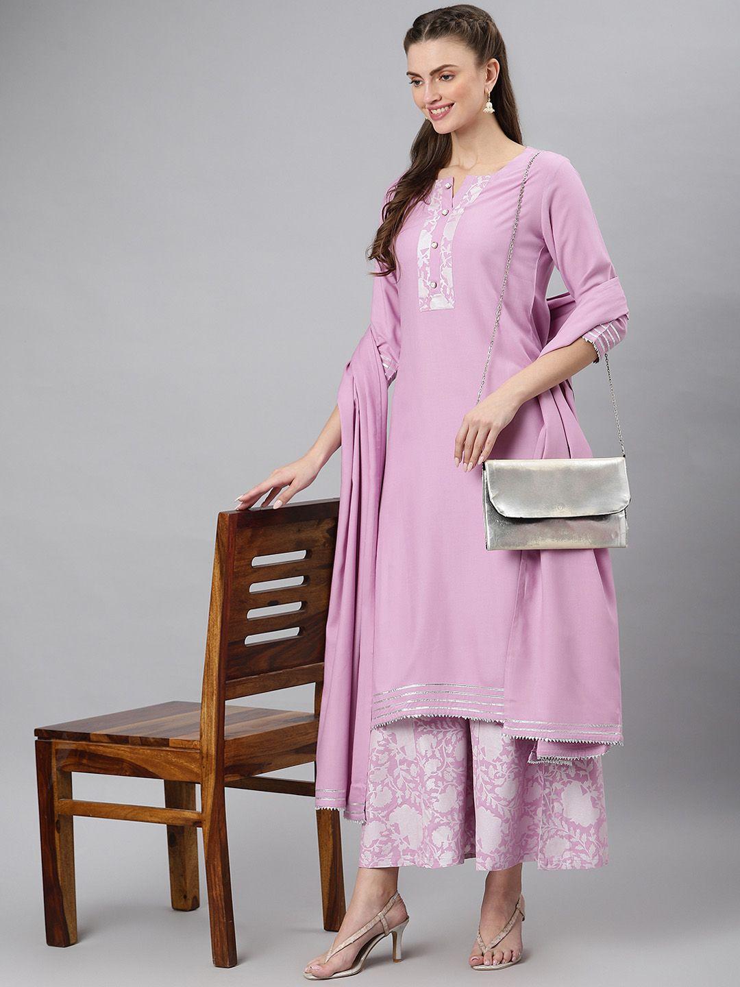 khushal k women lavender printed kurta with palazzos