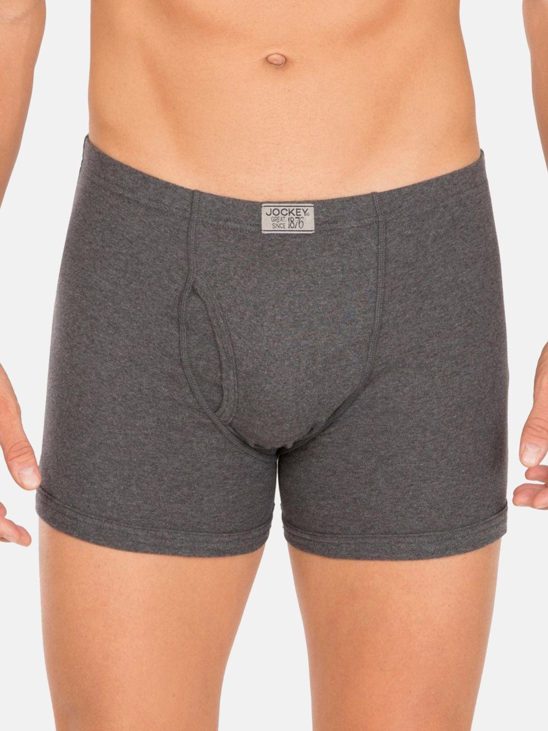 jockey men charcoal grey solid trunks 8008-0105