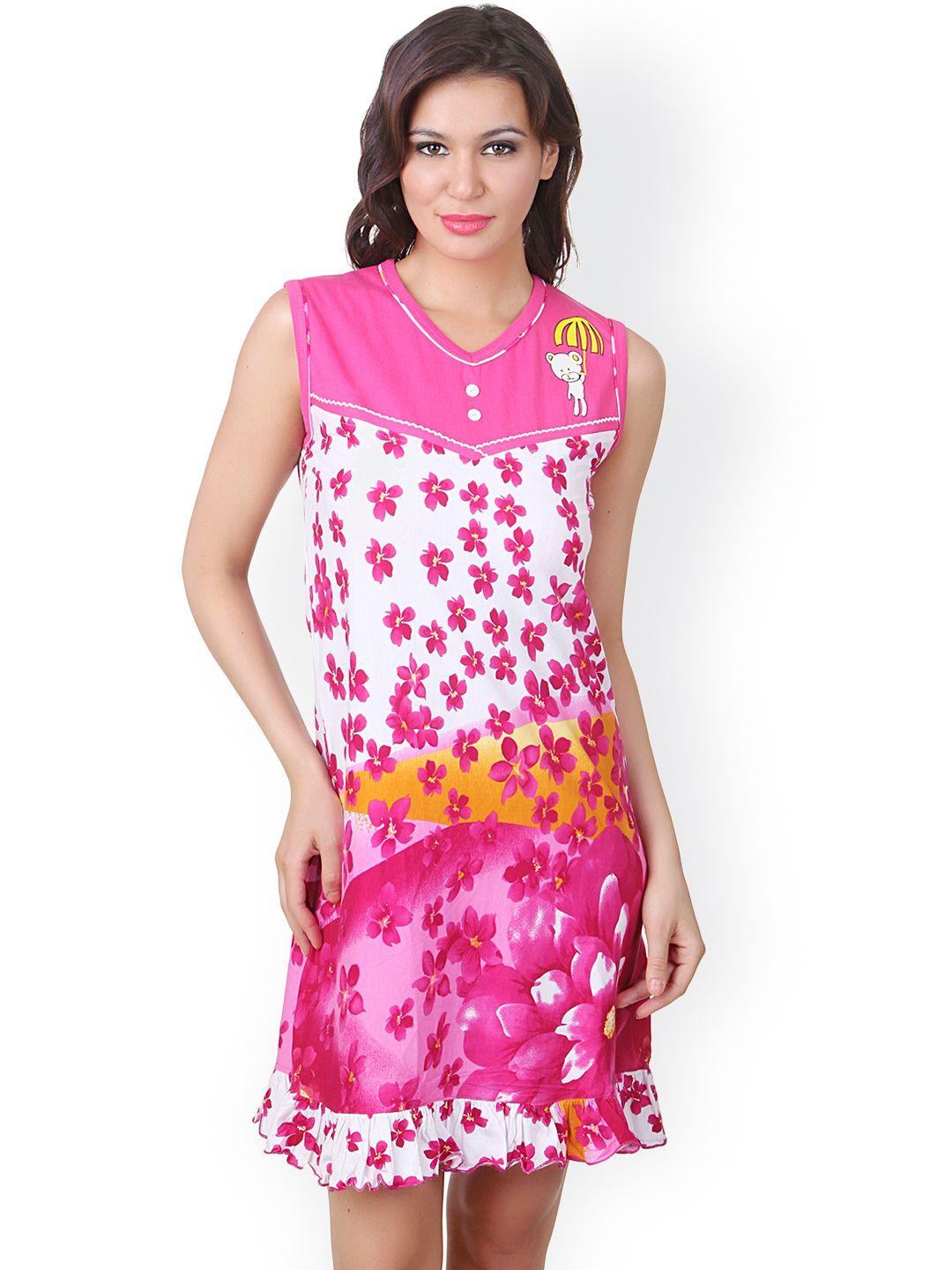 fasense pink & white printed nightdress ss070a3