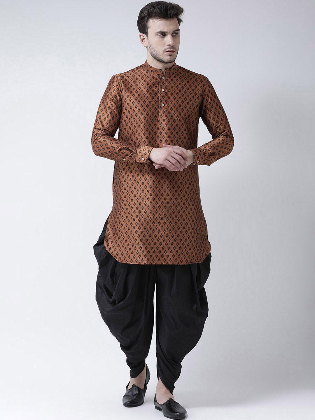 deyann men copper-coloured & black self design kurta with patiala