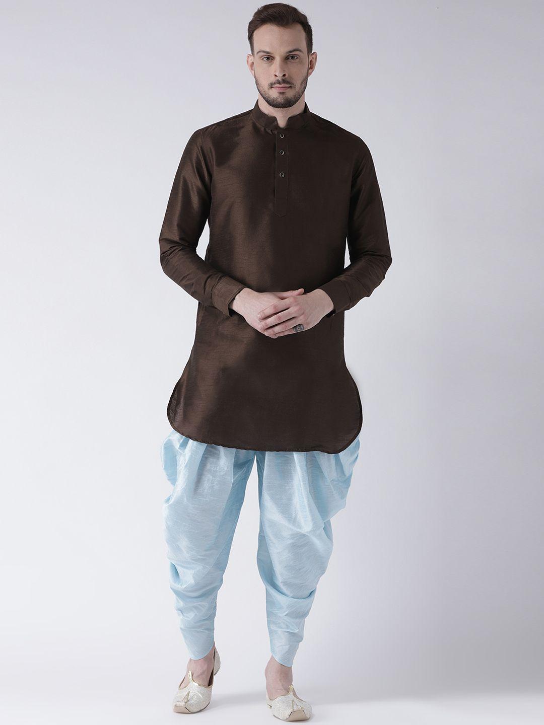 deyann men brown & blue solid kurta with patiala