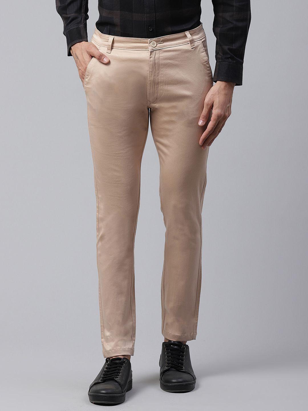 dennison men beige smart skinny fit solid chinos