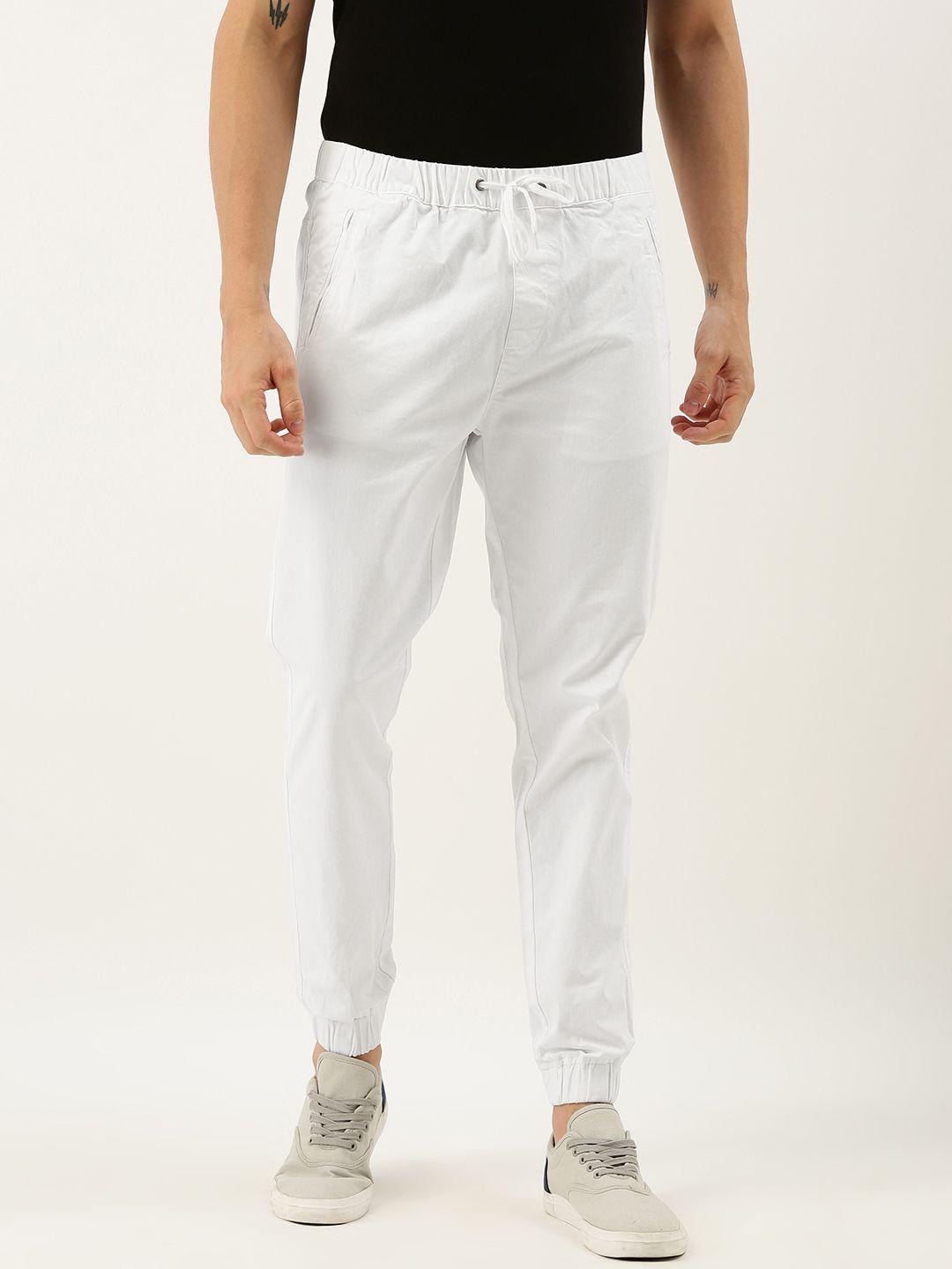 ether men white regular fit solid joggers