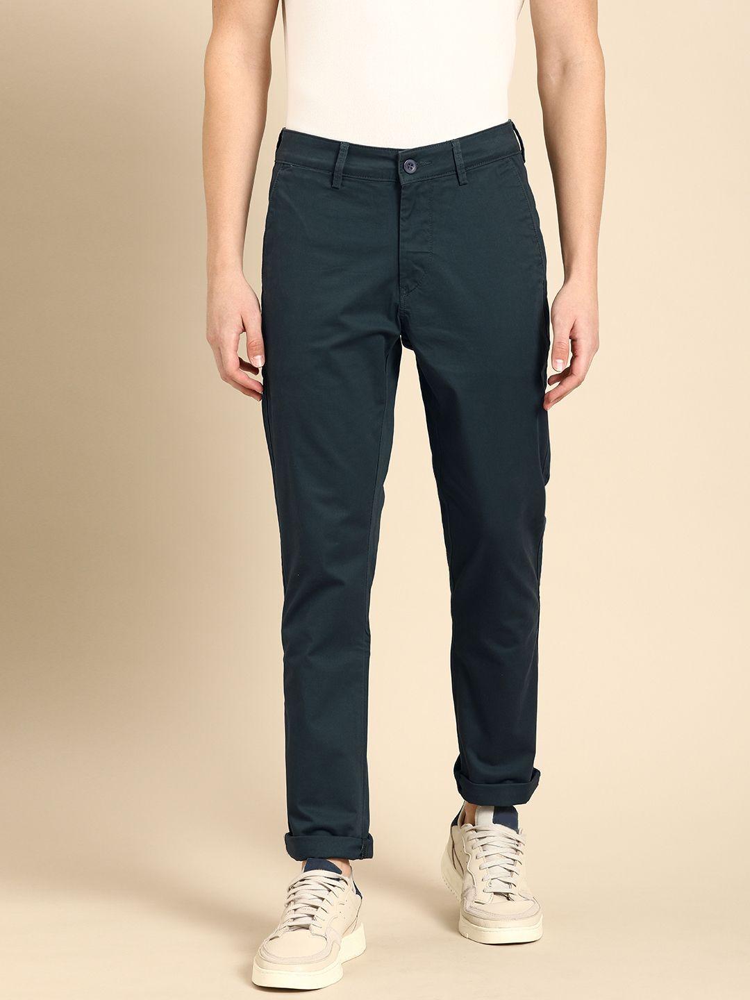 ether men teal regular fit solid chinos