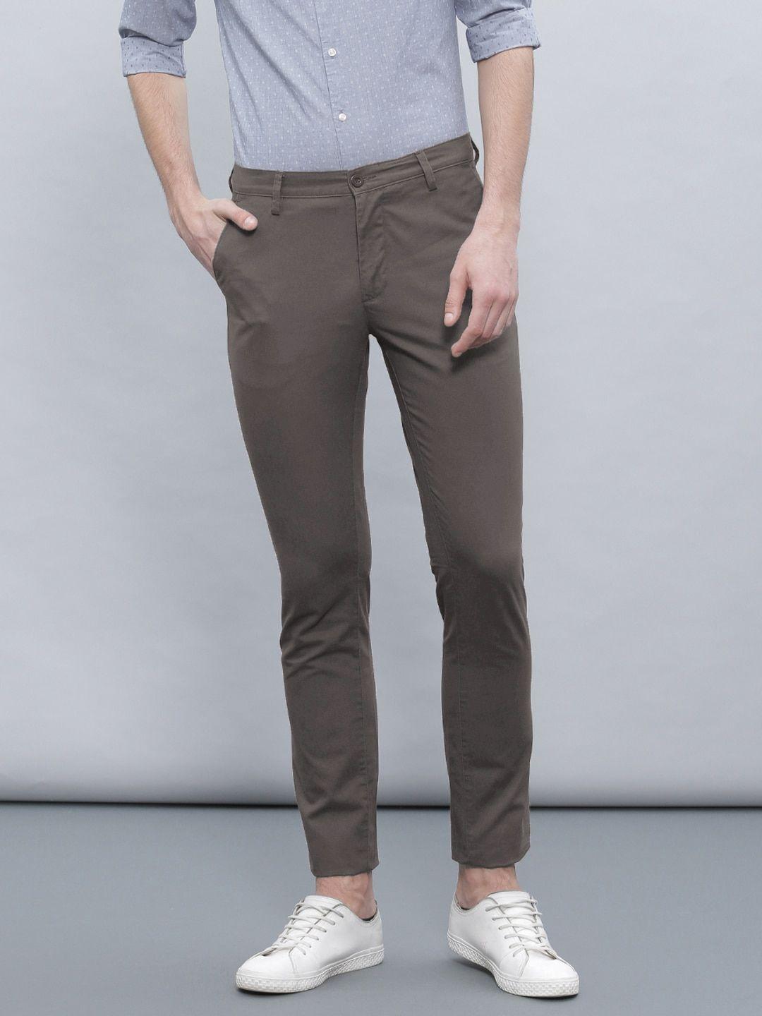 ether men grey casual slim fit trousers