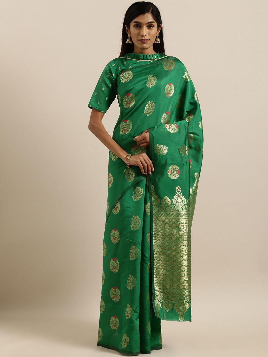 shavya green & gold-toned pure silk woven design banarasi saree