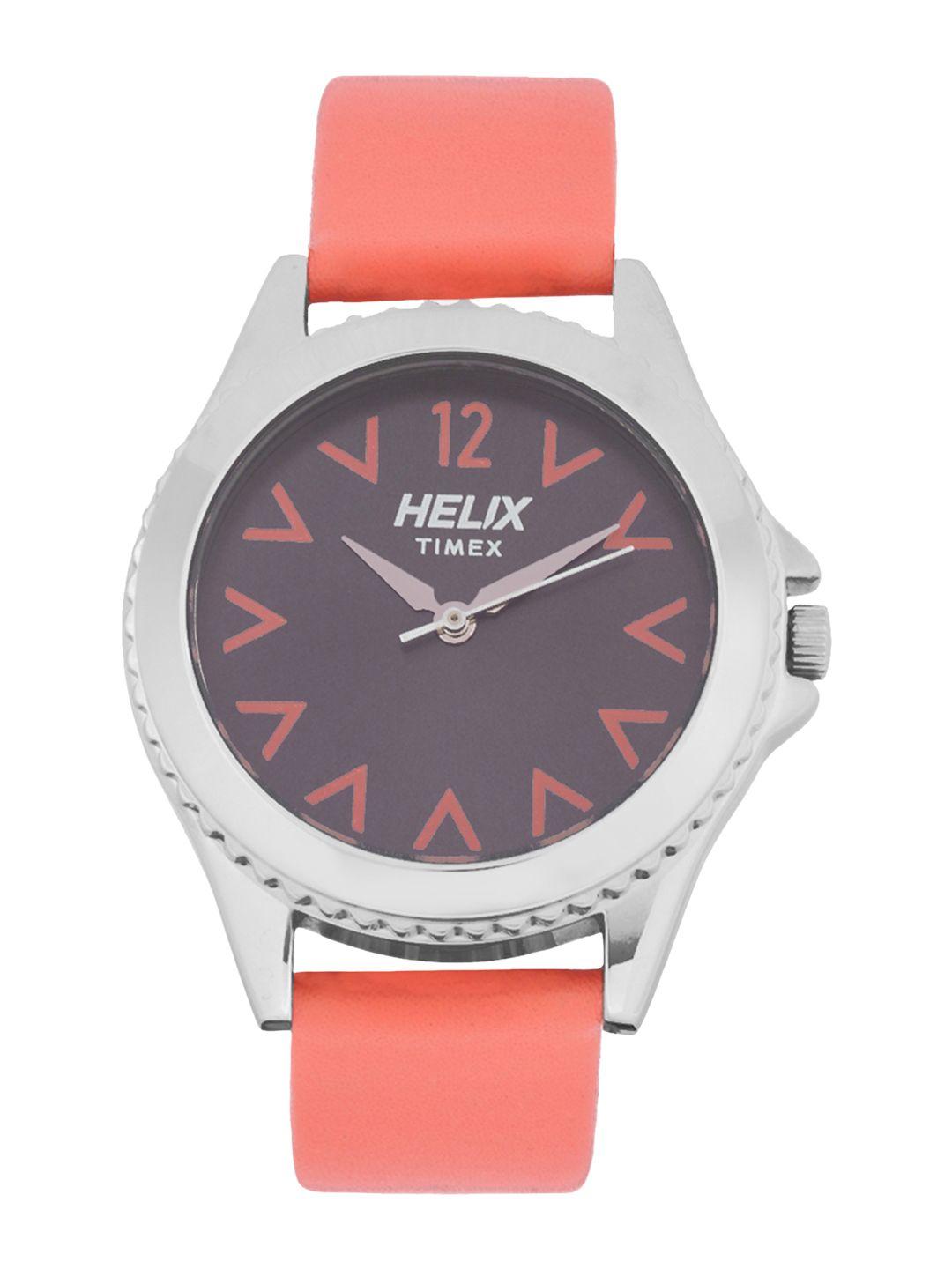 helix women grey & pink leather analogue watch tw035hl09