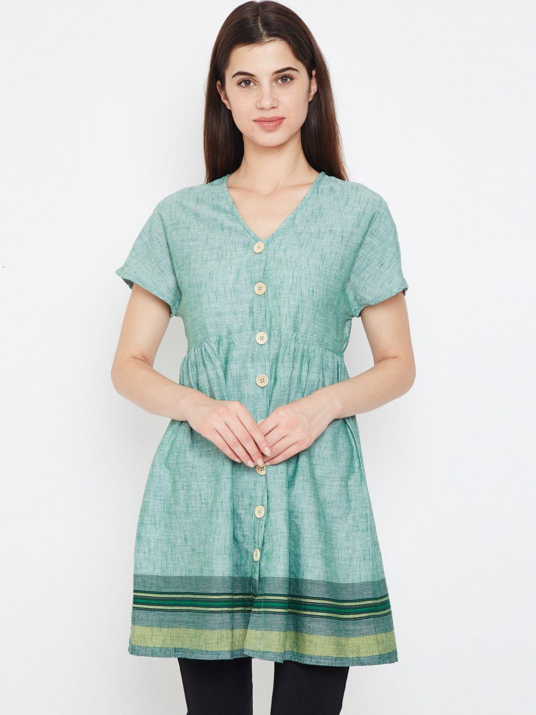 oxolloxo women sea green solid tunic