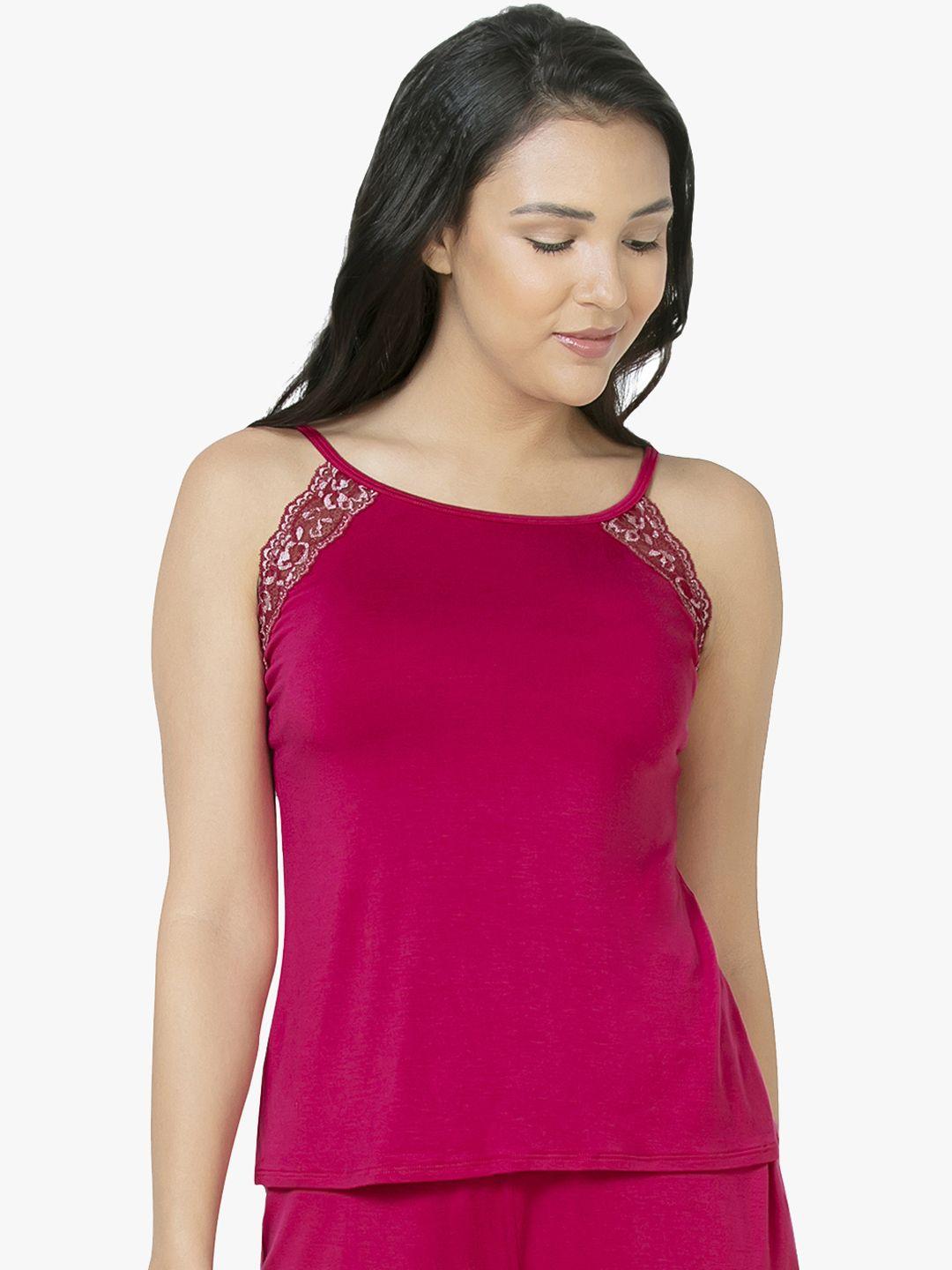 amante women pink solid lace camisole