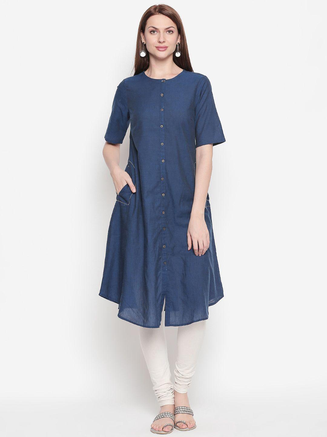 rangmanch by pantaloons women blue solid a-line kurta