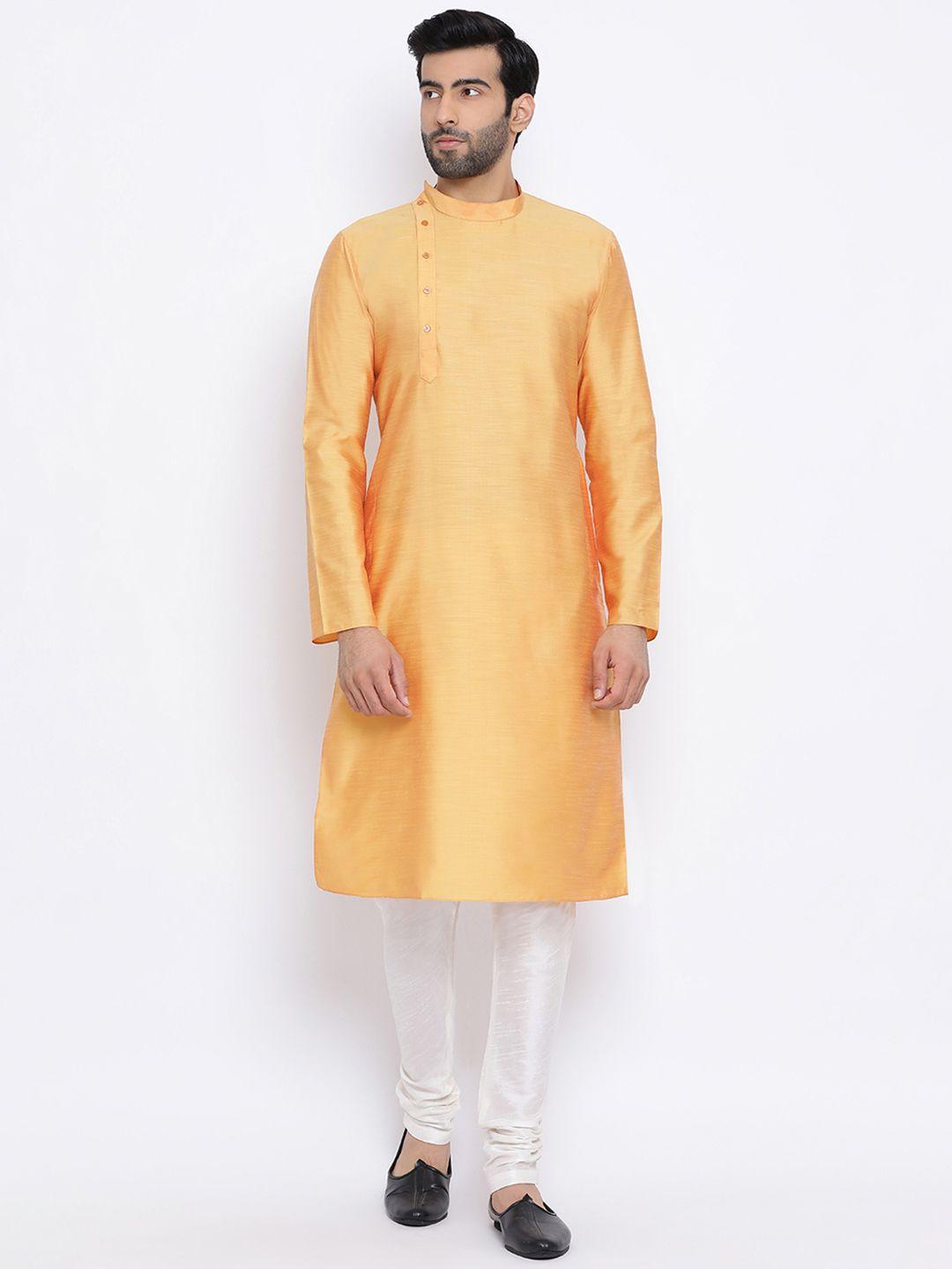 namaskar men beige solid straight kurta