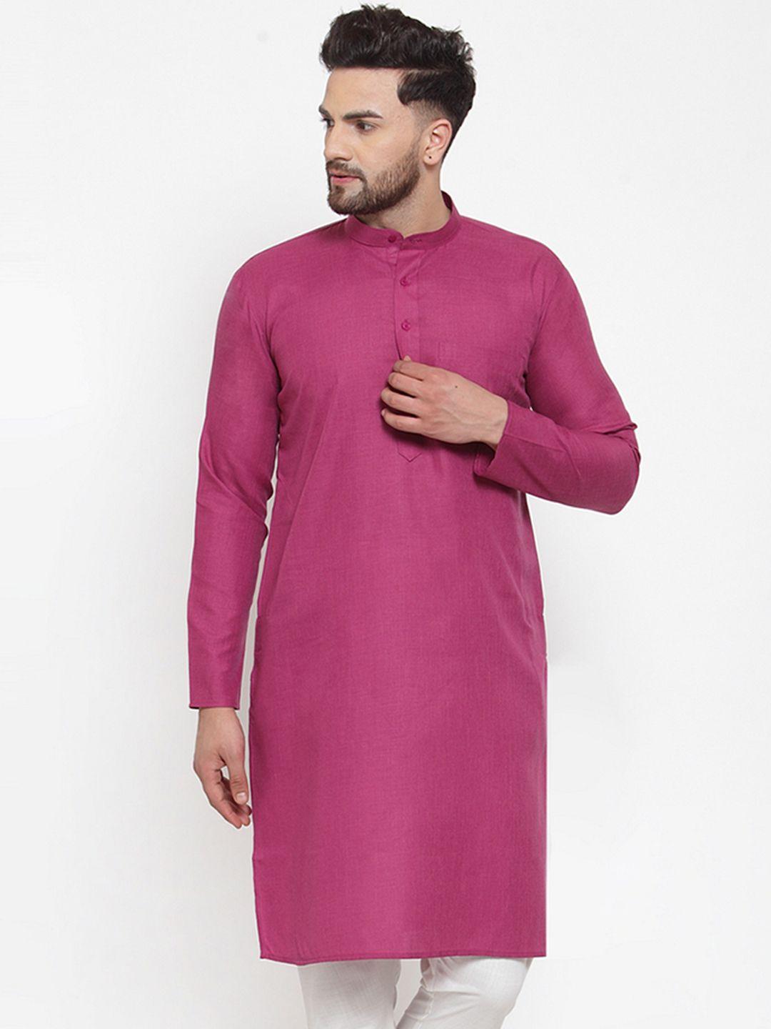 jompers men pink solid straight kurta