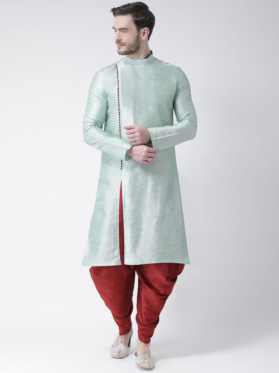 deyann men green & red solid kurta with patiala