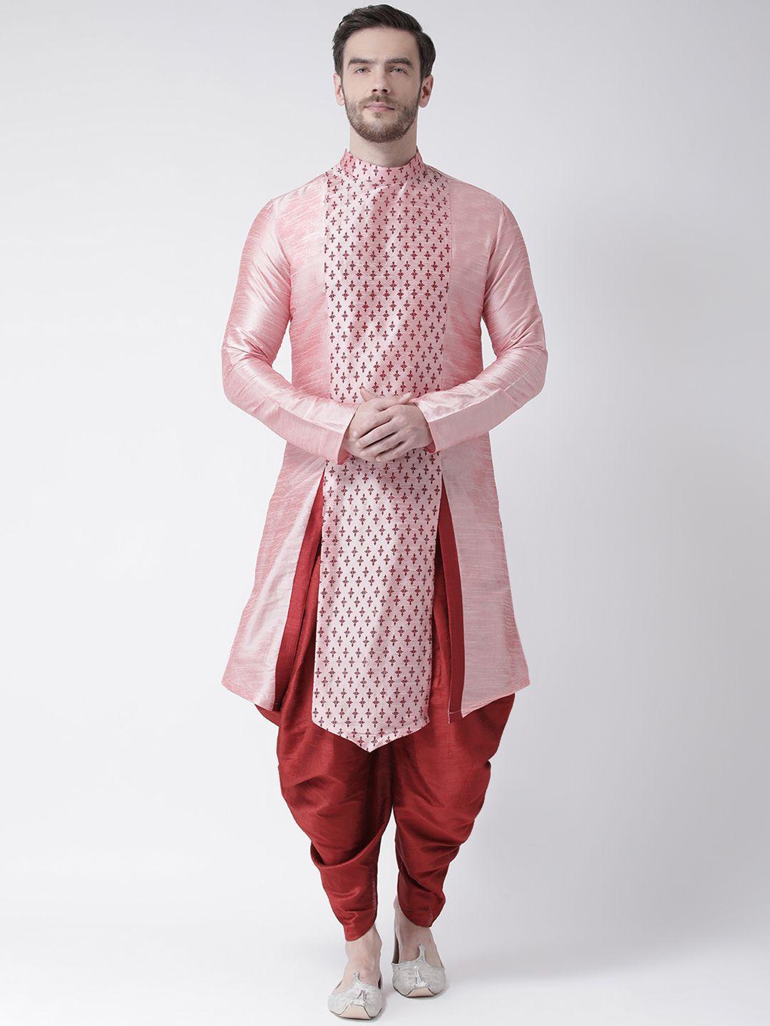 deyann men pink & red printed kurta with patiala