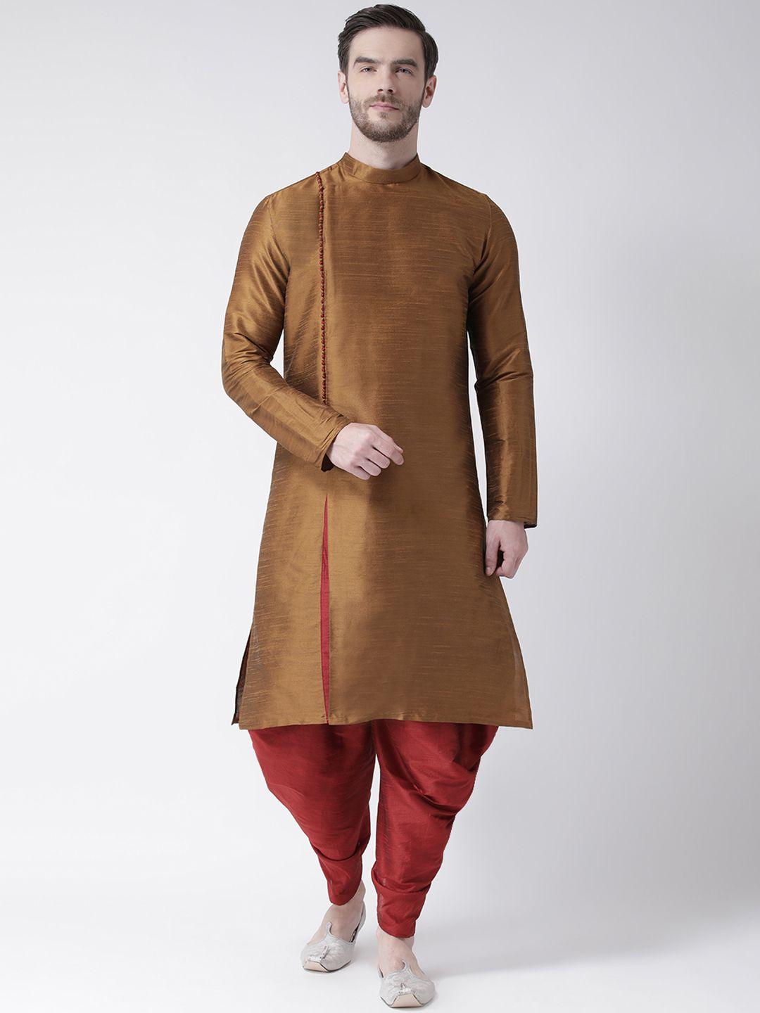 deyann men copper-toned & maroon solid kurta with dhoti pants