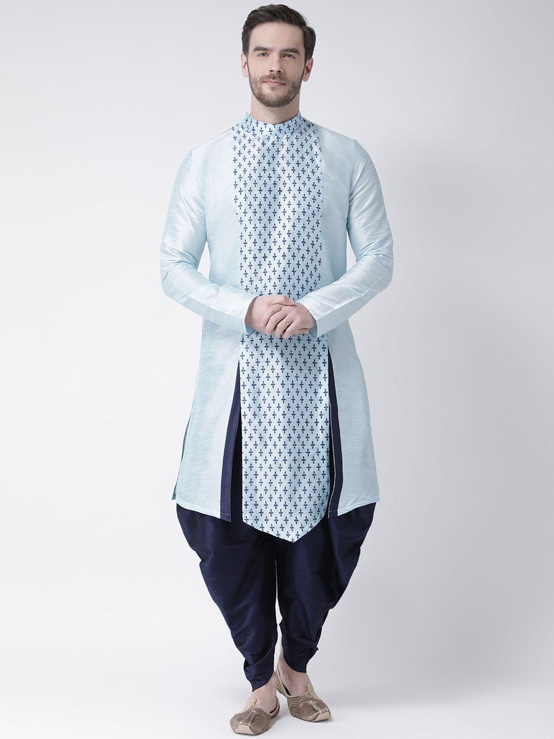 deyann men blue & navy blue printed kurta with patiala