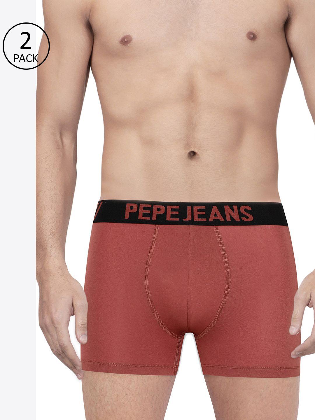 pepe jeans men pack of 2 maroon solid sports trunks