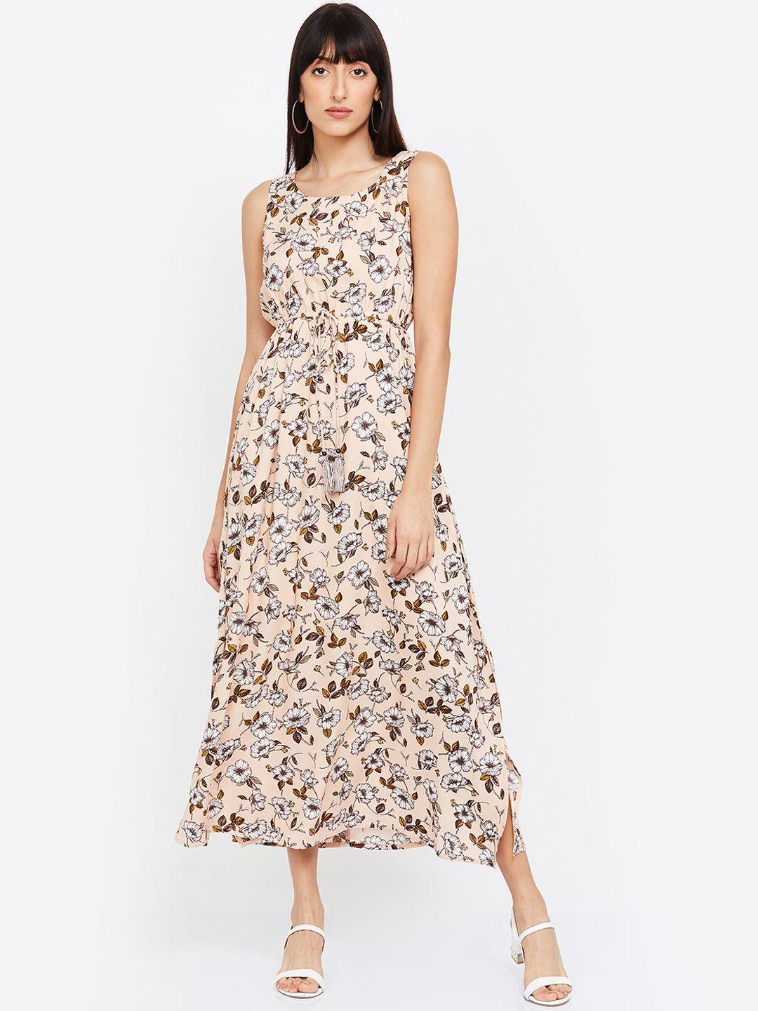 code by lifestyle women peach-coloured printed fit and flare dress