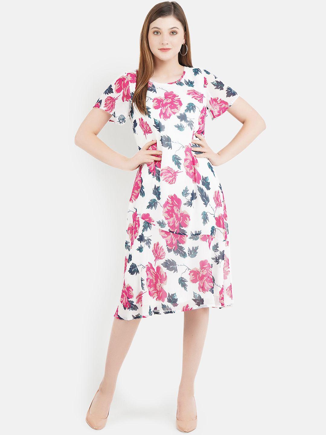 aditi wasan white & pink floral sheath midi dress