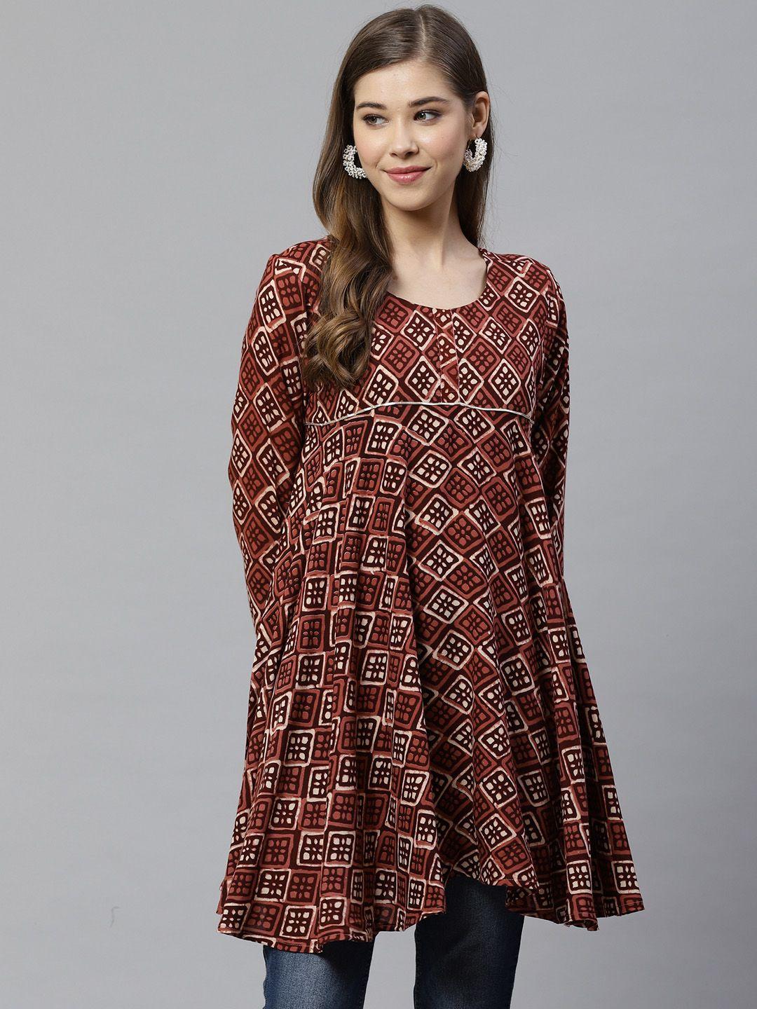 ahalyaa women brown & beige printed tunic