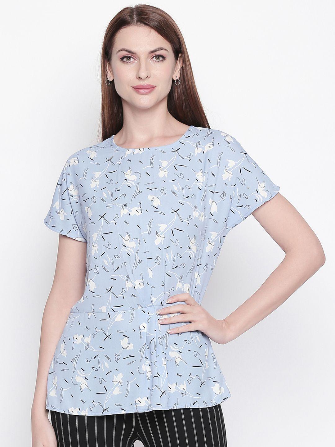 annabelle by pantaloons women blue & white floral printed top