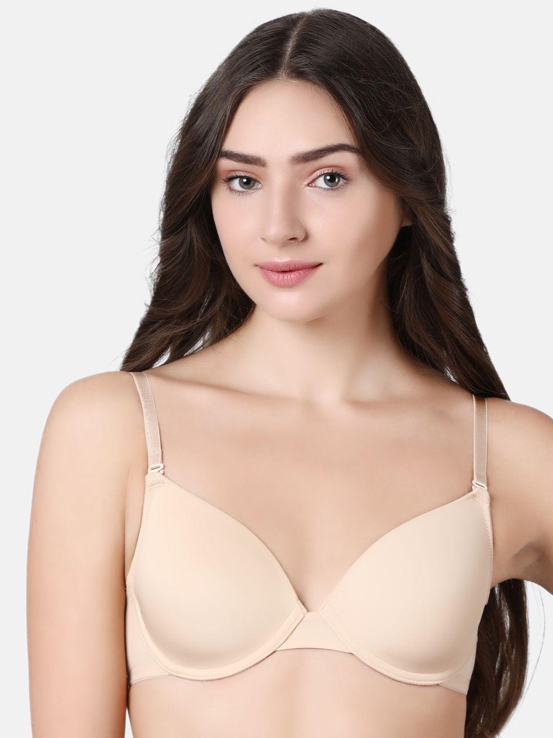 enamor cream-coloured solid underwired lightly padded t-shirt bra f038