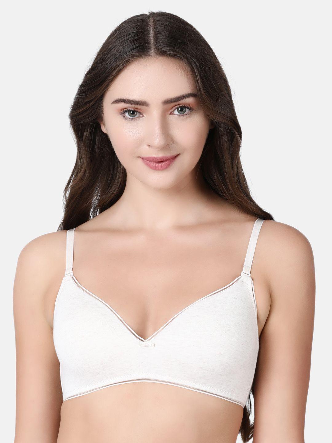 enamor off-white solid non-wired lightly padded t-shirt bra a028