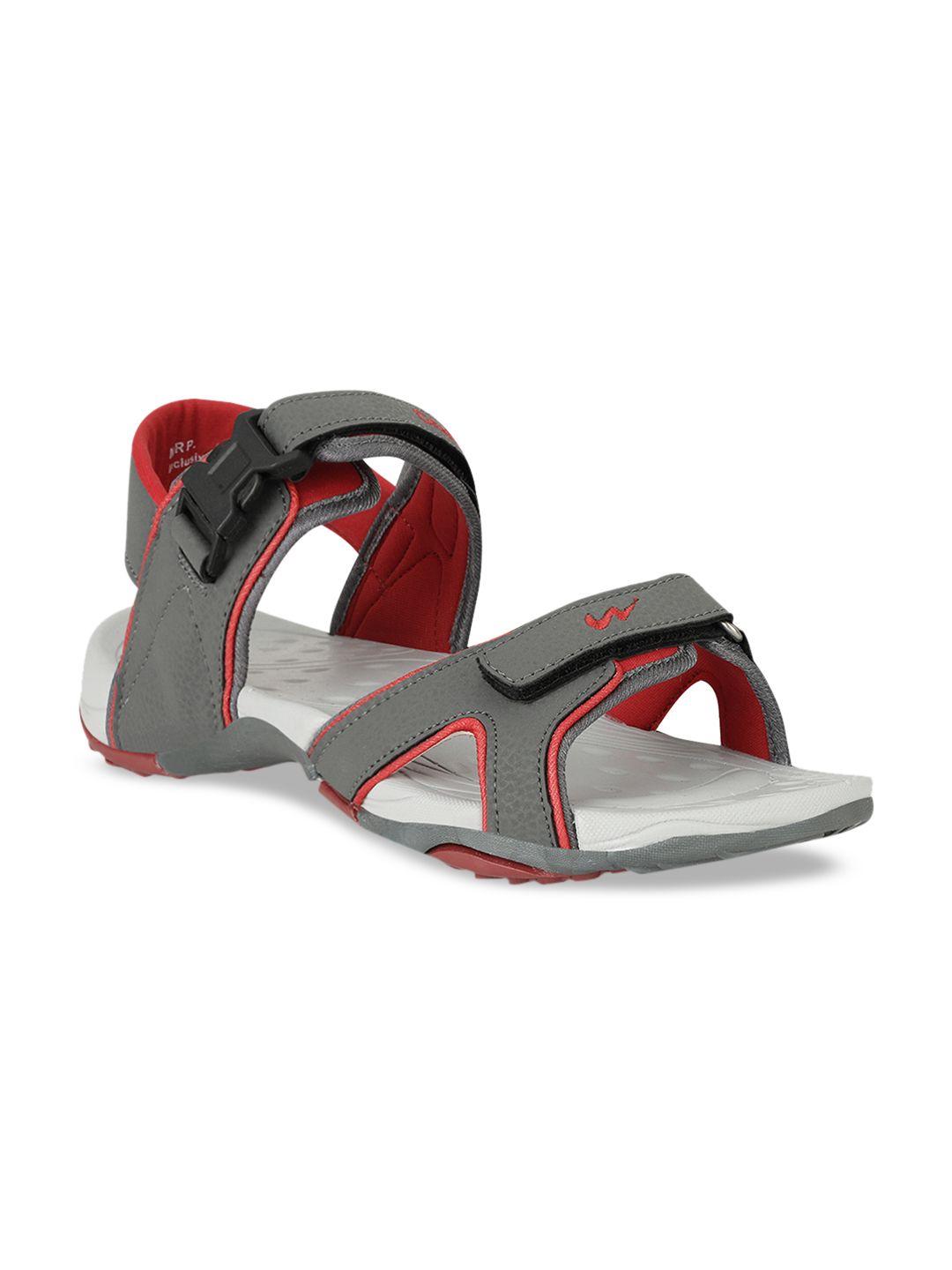 campus men grey & red solid sports sandals